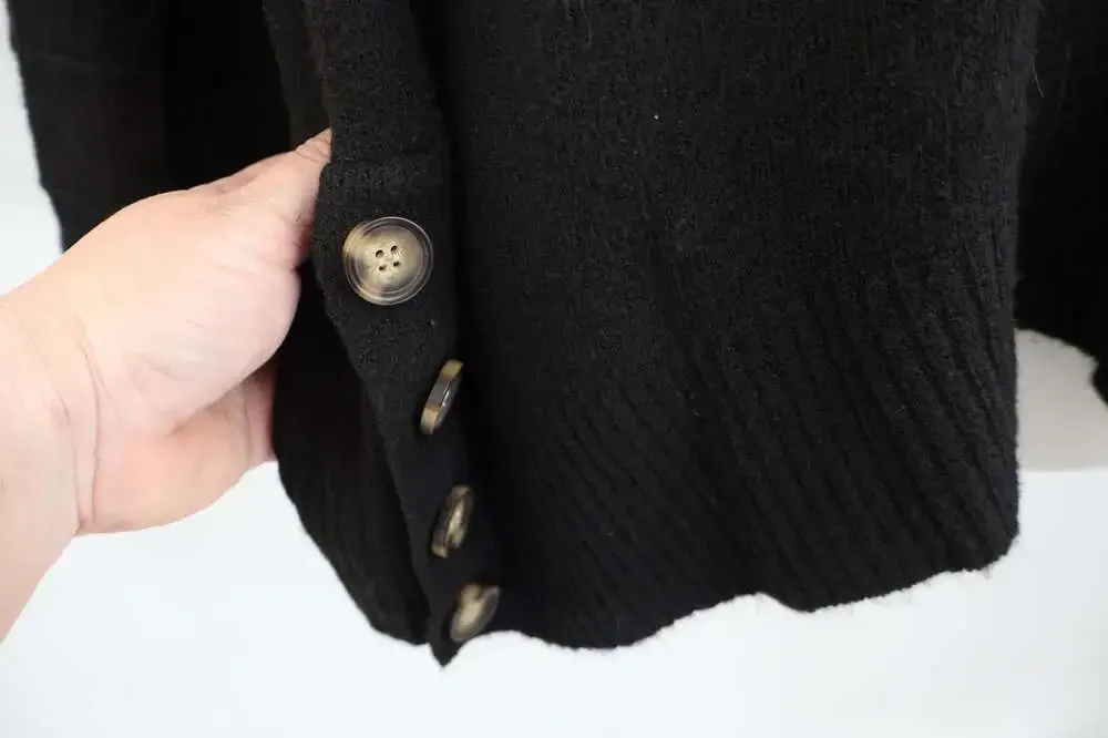 Democracy Womens Size Large Black Sweater Oversized Button Side Slit Hem